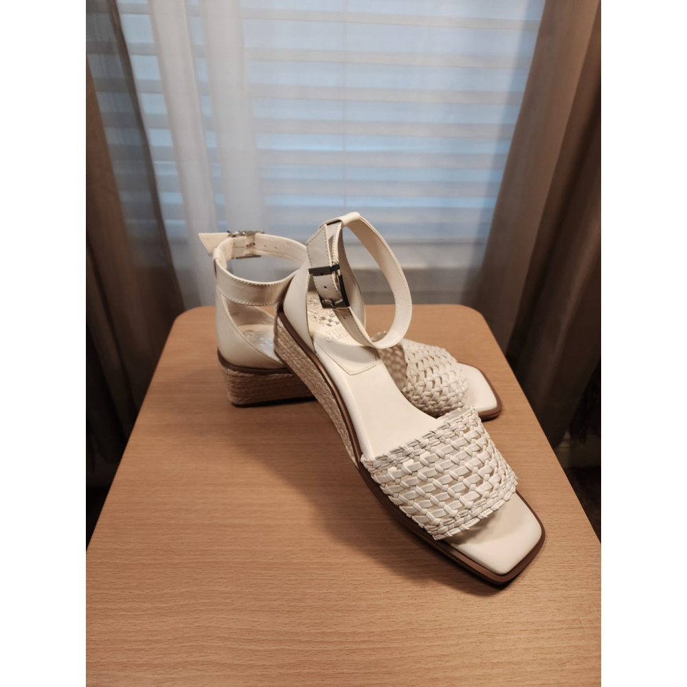 Vince Camuto WHITE Leather Net Low Ankle Strap Espadrille Wedge SZ 9 Wide - Picture 4 of 8